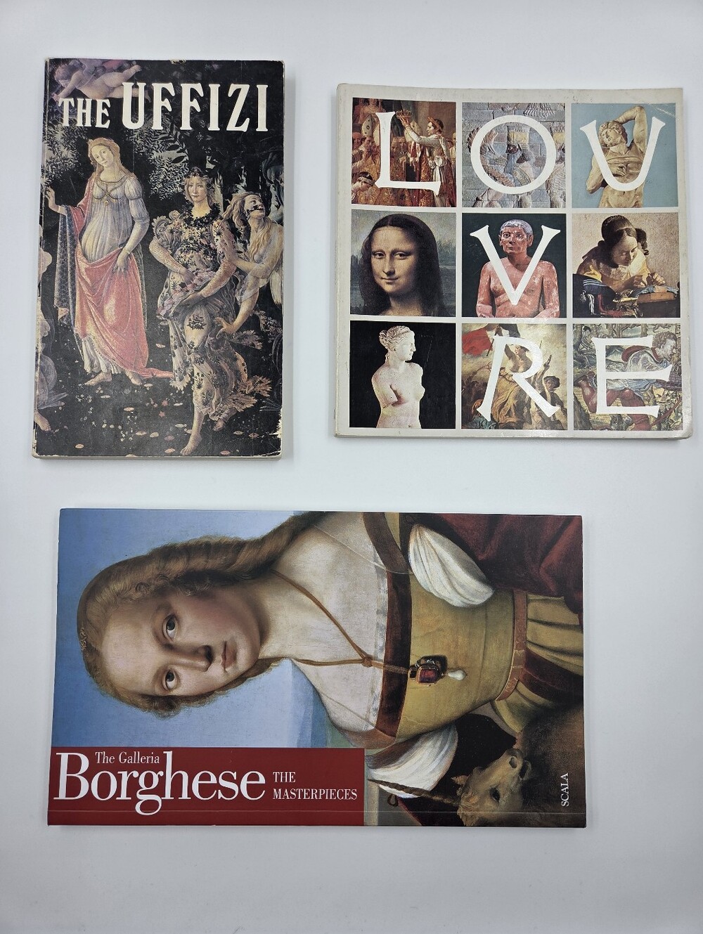 Art Gallery Guide Books Set of 3 - The Uffizi, Louvre, Galleria Borghese